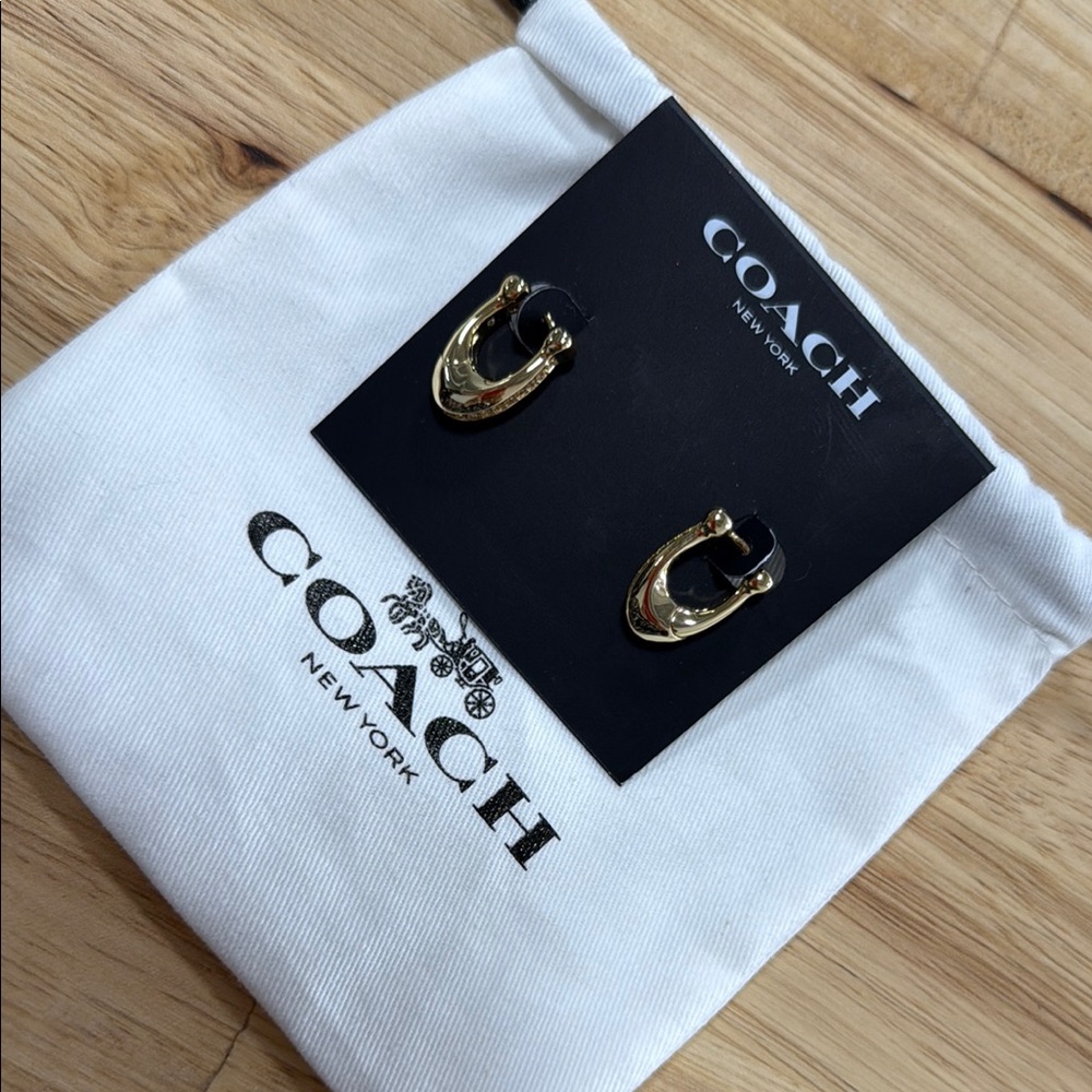 Coach Gold Hoop Earrings with Signature Logo